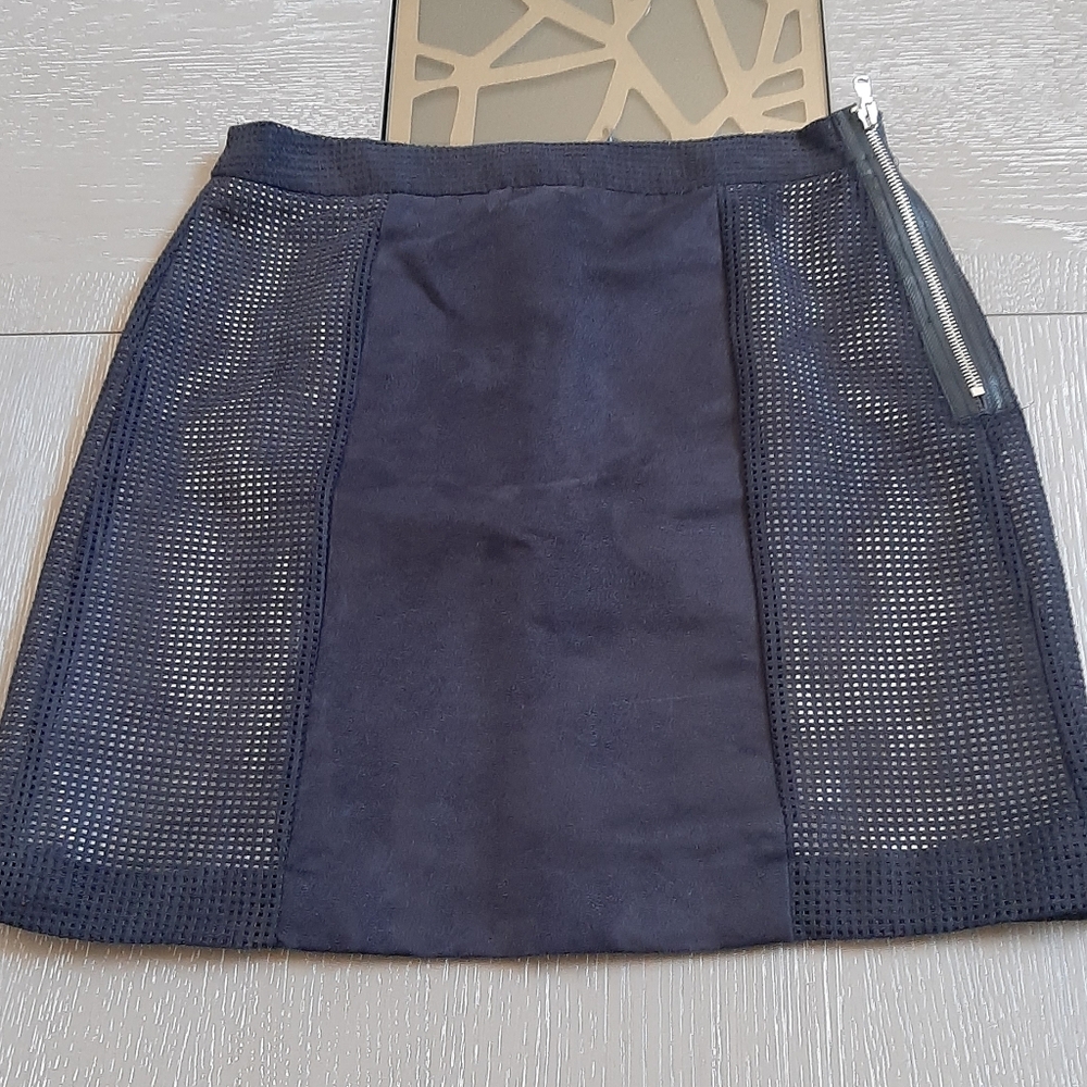 Worthington Black Vegan Suede Mini Skirt with Mesh Accents